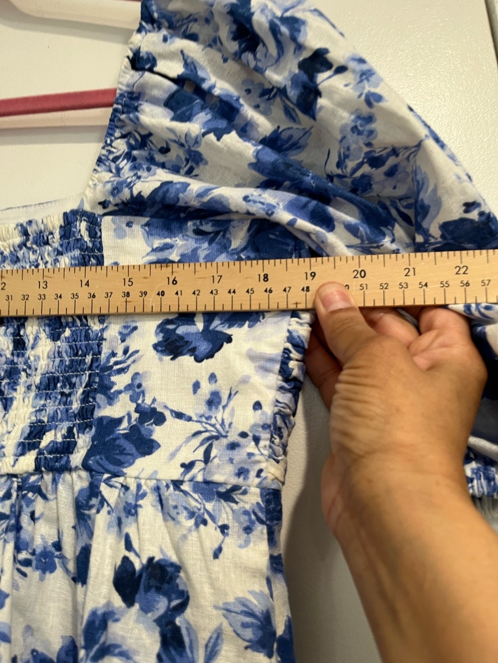 Abercrombie & Fitch Blue Linen Blend Floral Puff-Sleeve Emerson Dress Sz. L - Picture 13 of 14